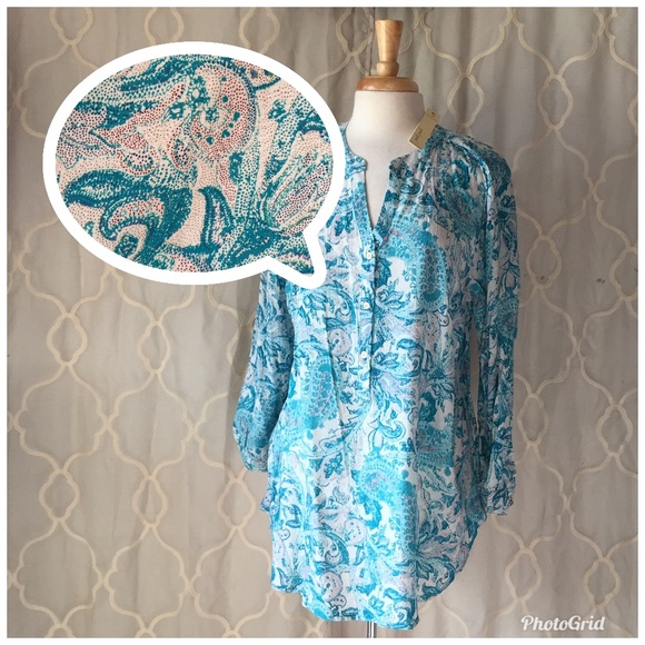 FINAL $ NEW GRAND & GREENE TURQUOISE PAISLEY TOP - Picture 2 of 8